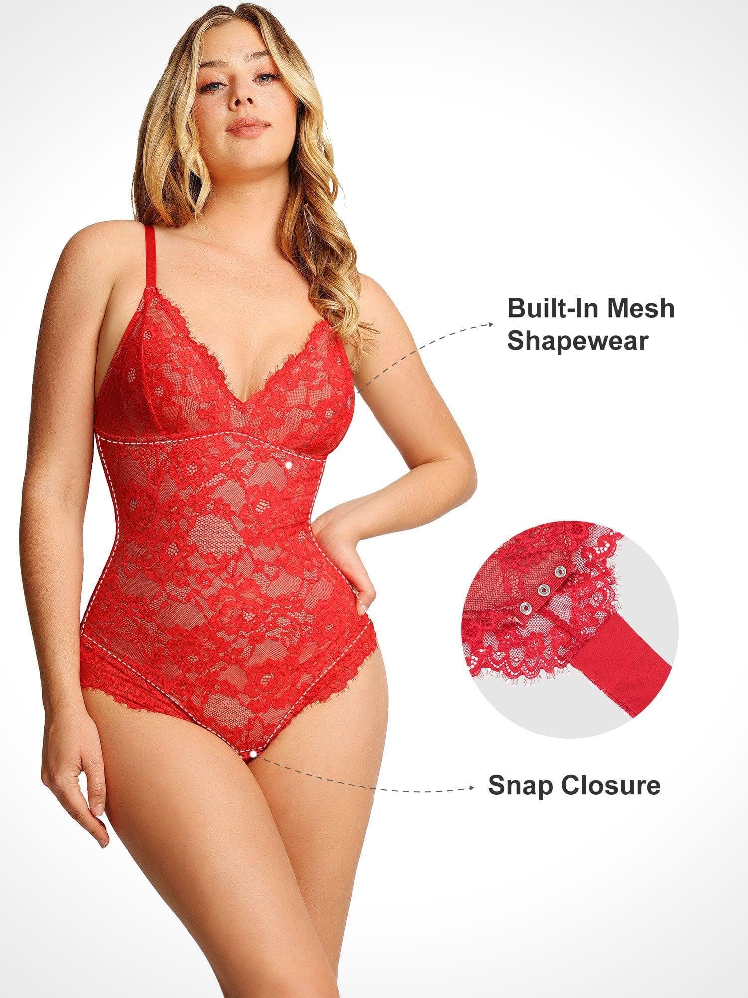 Feelingirl Lace V Neck Full Bodysuit