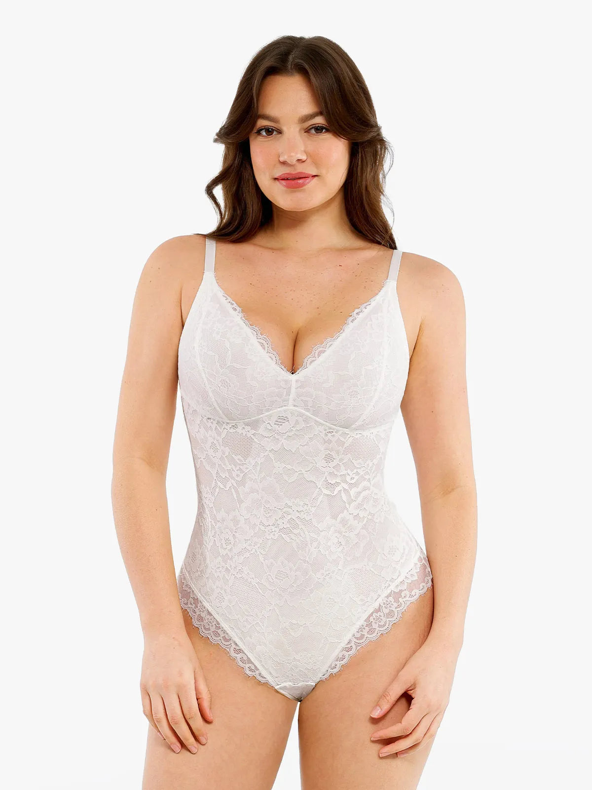 Feelingirl Lace V Neck Full Bodysuit