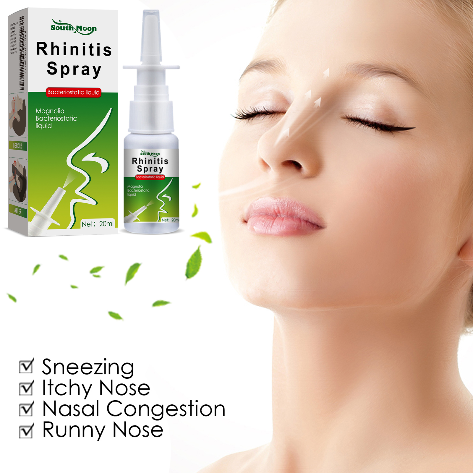 South Moon Rhinitis Spray 20ml - Gentle Nasal Cleansing for Discomfort Relief with Angelica Dahurica & Chuanxiong