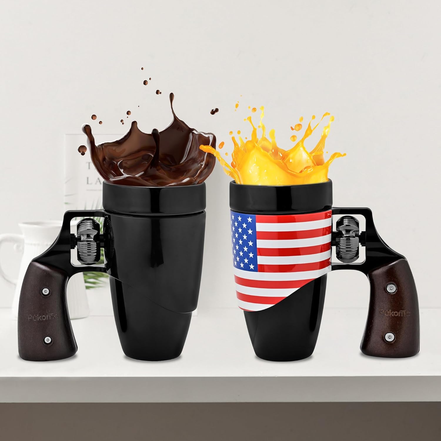 Coffee Mugs for Men, Ceramic Novelty Funny Gun Cup Revolver Mugs, Birthday Gifts for Father, Black Cool Unique Coffee Mug for Men, Fathers Day Dad Gifts