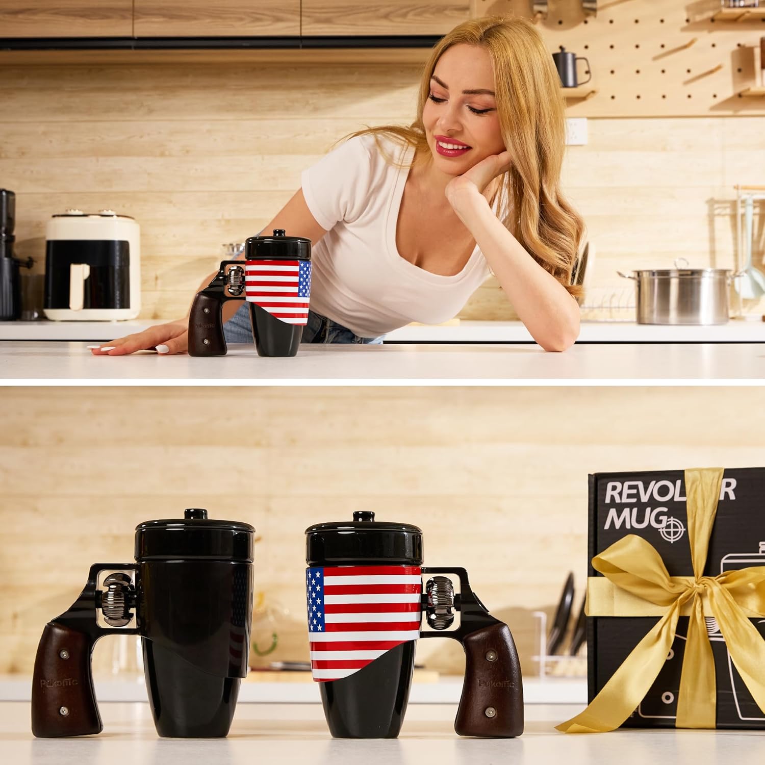 Coffee Mugs for Men, Ceramic Novelty Funny Gun Cup Revolver Mugs, Birthday Gifts for Father, Black Cool Unique Coffee Mug for Men, Fathers Day Dad Gifts