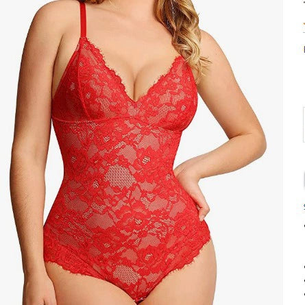Feelingirl Lace V Neck Full Bodysuit