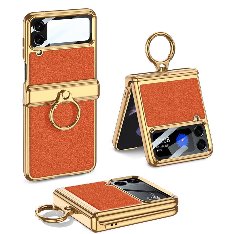 Electroplated Leather Magnetic Hinge Phone Case For Galaxy Z Flip 3/Galaxy Z Flip 4/Galaxy Z Flip 5